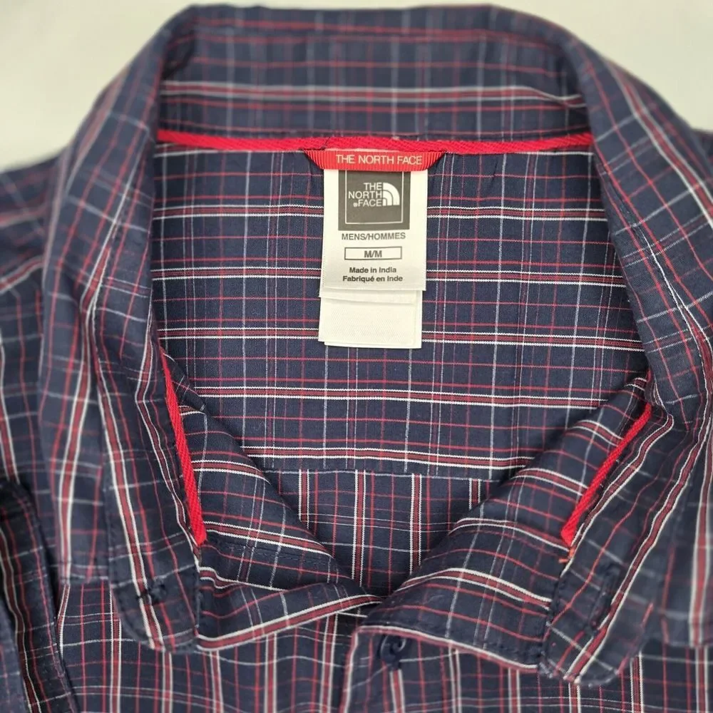 The North Face Men's Shirt Medium Navy Plaid Long Sleeve Button Down Casual‎